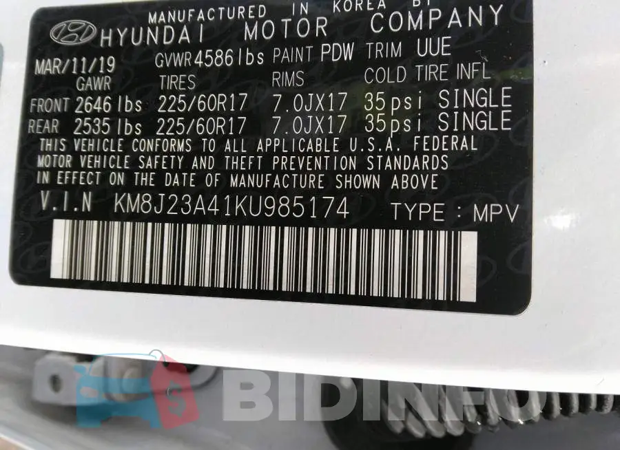 KM8J23A41KU985174 Photo# 9