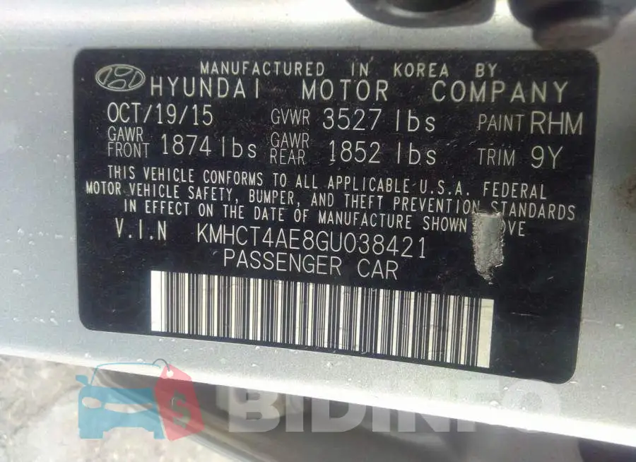 KMHCT4AE8GU038421 Photo# 9