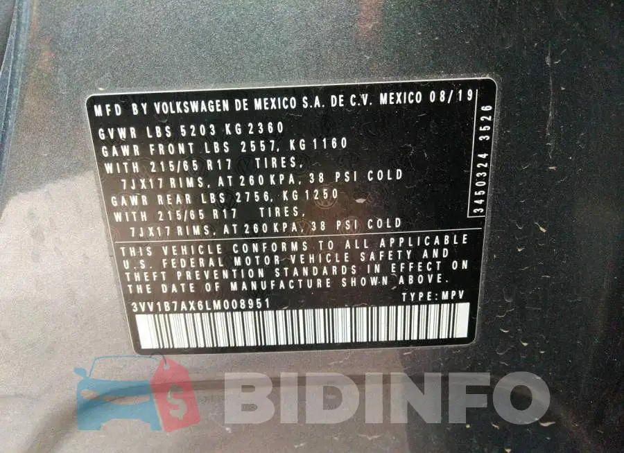 3VV1B7AX6LM008951 Photo# 9