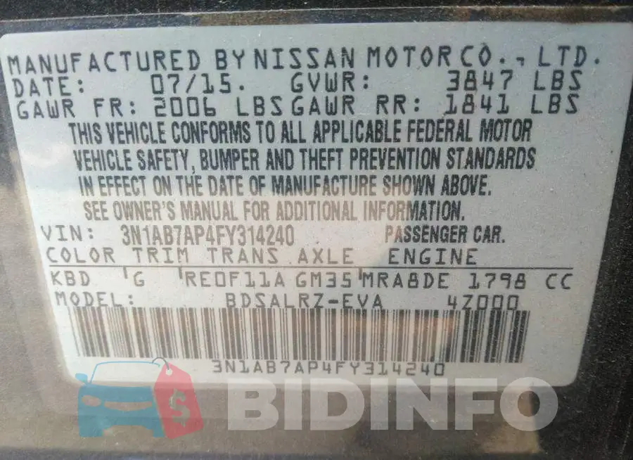 3N1AB7AP4FY314240 Photo# 9