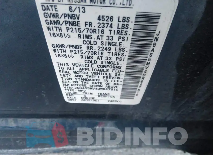JN8AS5MV4DW647610 Photo# 7