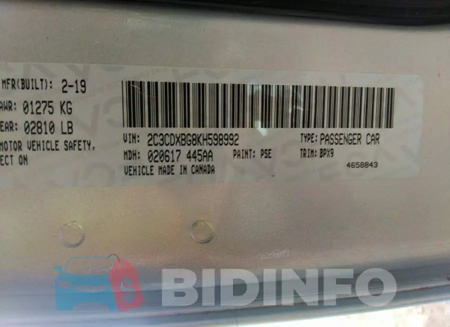 2C3CDXBG8KH598992 Photo# 9