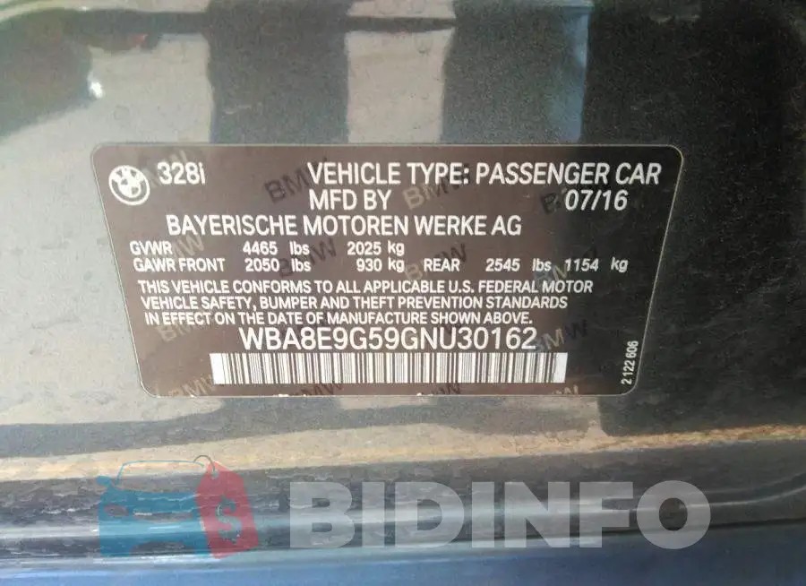 WBA8E9G59GNU30162 Photo# 9