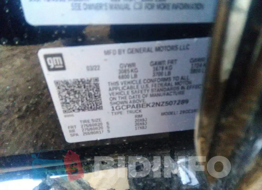 1GCPABEK2NZ507289 Photo# 9