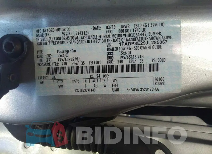 1FADP3E29JL285067 Photo# 9