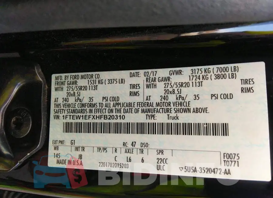 1FTEW1EFXHFB20310 Photo# 9