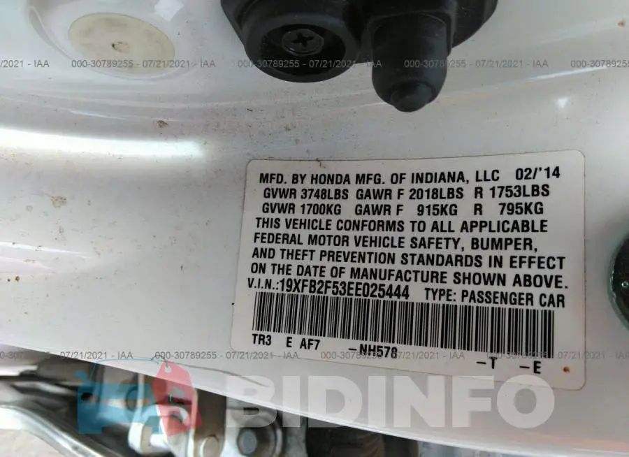 19XFB2F53EE025444 Photo# 9