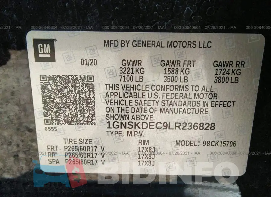 1GNSKDEC9LR236828 Photo# 9