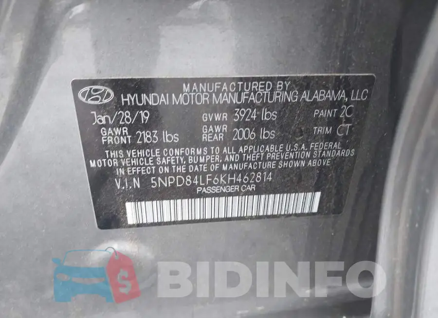 5NPD84LF6KH462814 Photo# 9