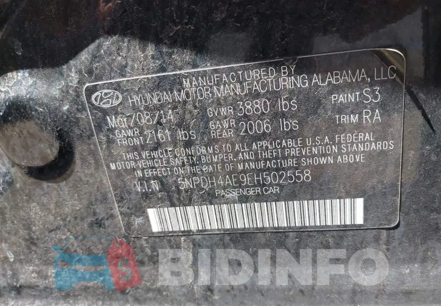 5NPDH4AE9EH502558 Photo# 9