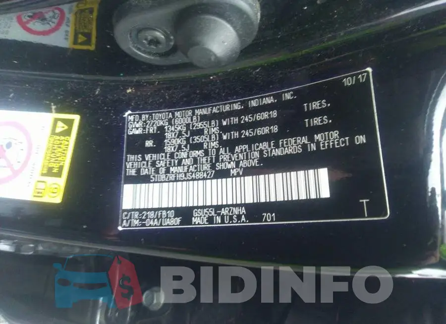 5TDBZRFH9JS488427 Photo# 9