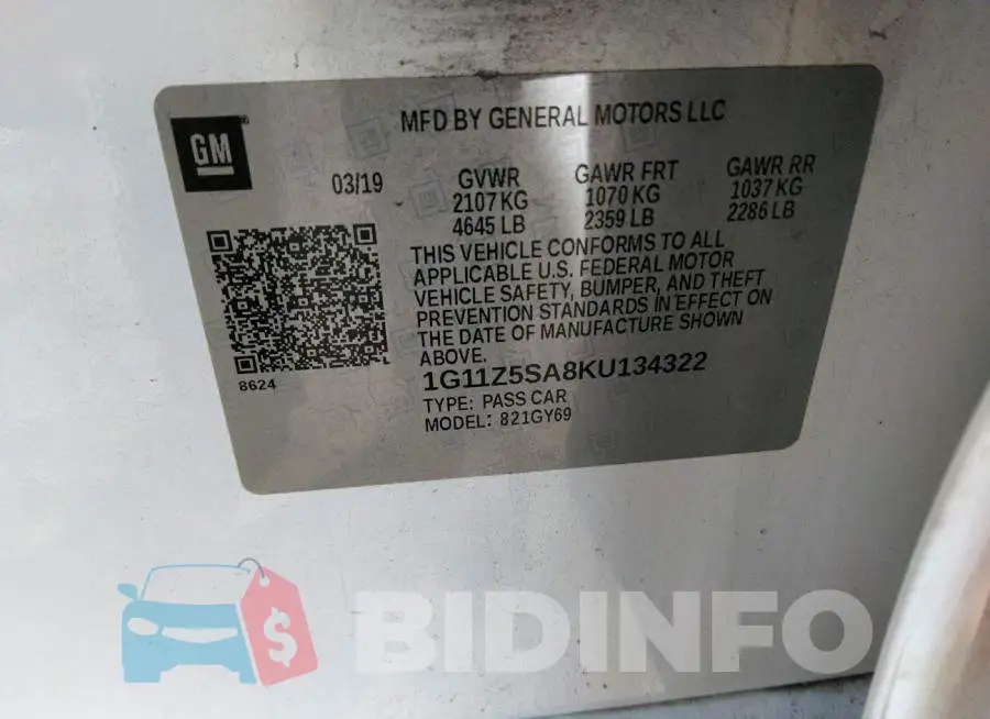 1G11Z5SA8KU134322 Photo# 9