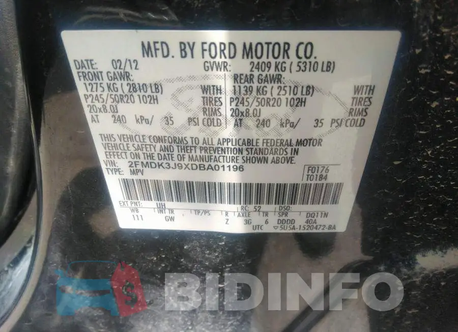 2FMDK3J9XDBA01196 Photo# 9