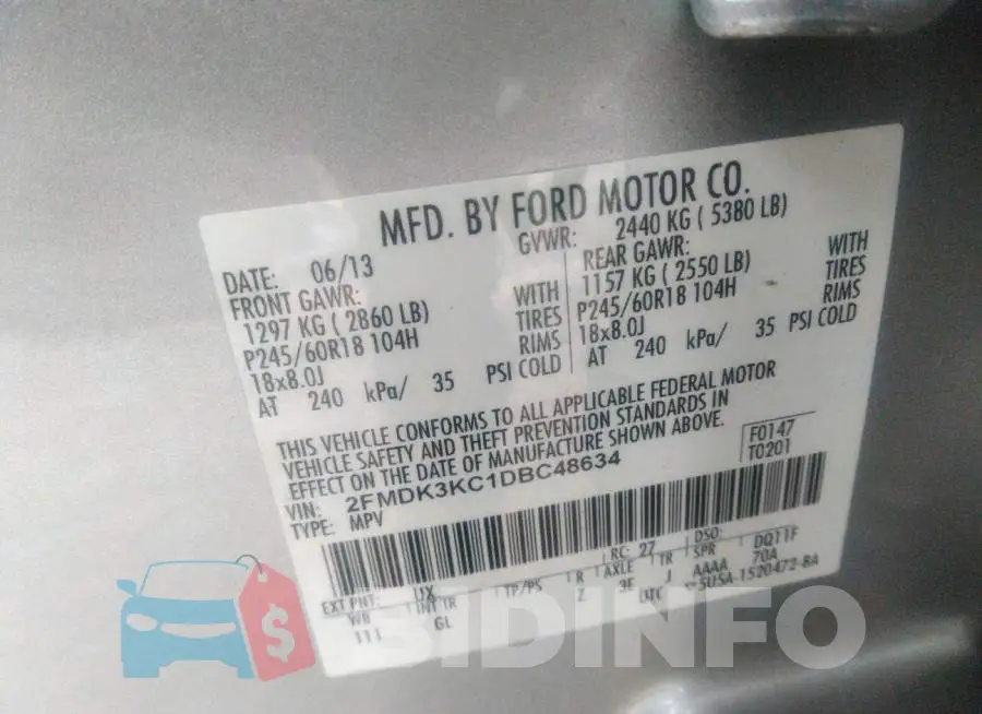 2FMDK3KC1DBC48634 Photo# 9