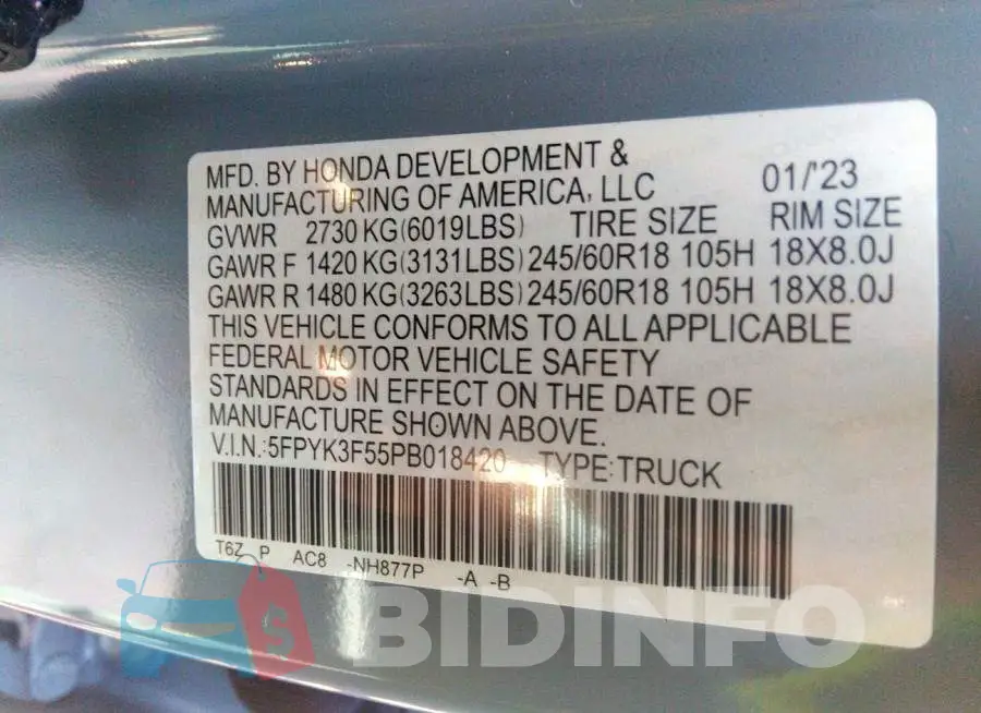 5FPYK3F55PB018420 Photo# 9
