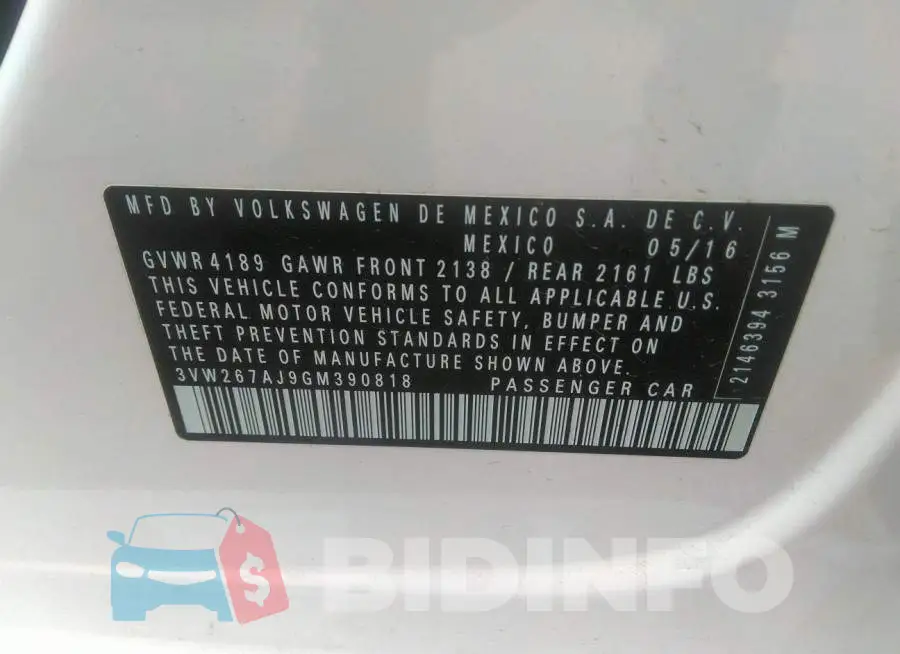 3VW267AJ9GM390818 Photo# 9