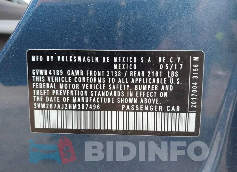 3VW2B7AJ2HM387496 Photo# 9