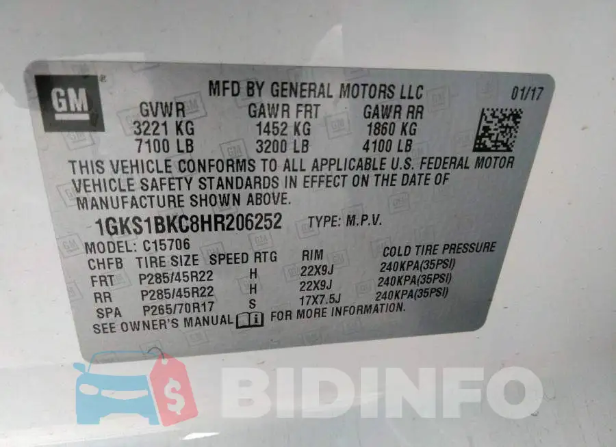 1GKS1BKC8HR206252 Photo# 9
