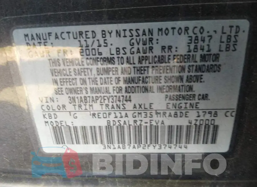 3N1AB7AP2FY374744 Photo# 9