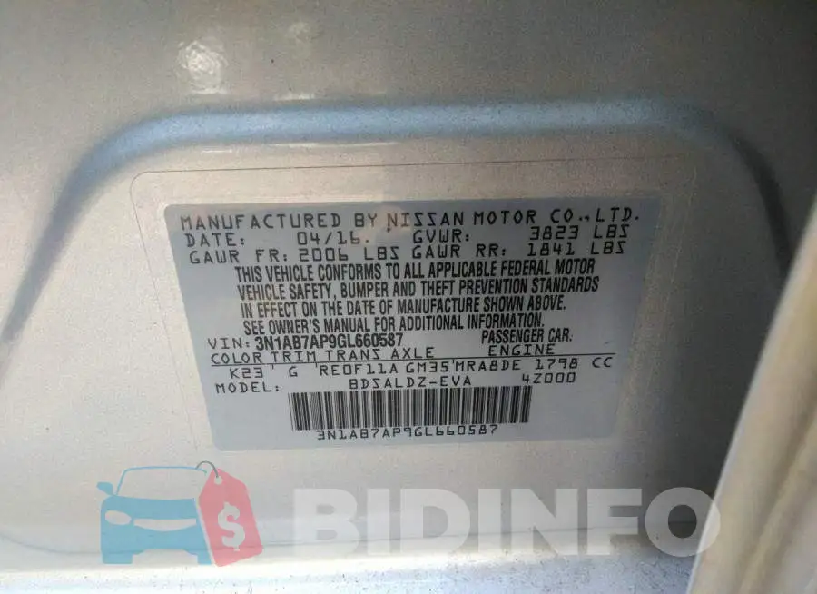 3N1AB7AP9GL660587 Photo# 9