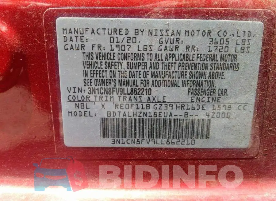 3N1CN8FV9LL862210 Photo# 9
