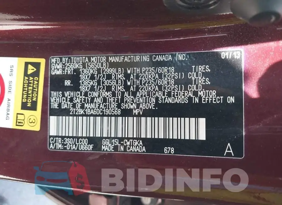 2T2BK1BA6DC190568 Photo# 9