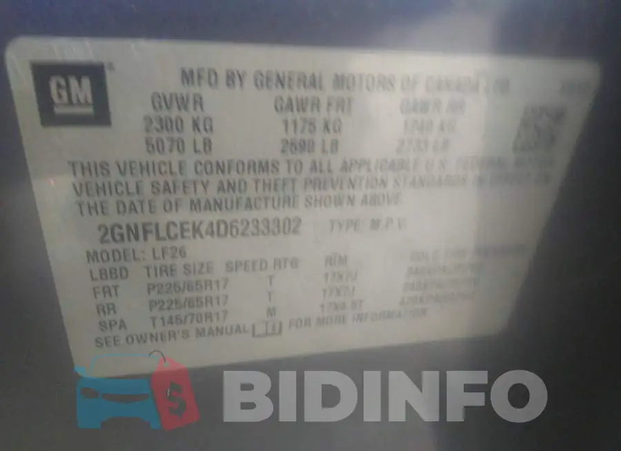 2GNFLCEK4D6233302 Photo# 9
