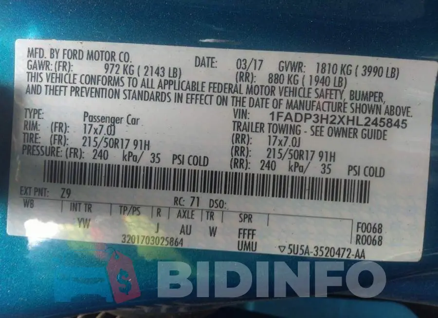 1FADP3H2XHL245845 Photo# 9