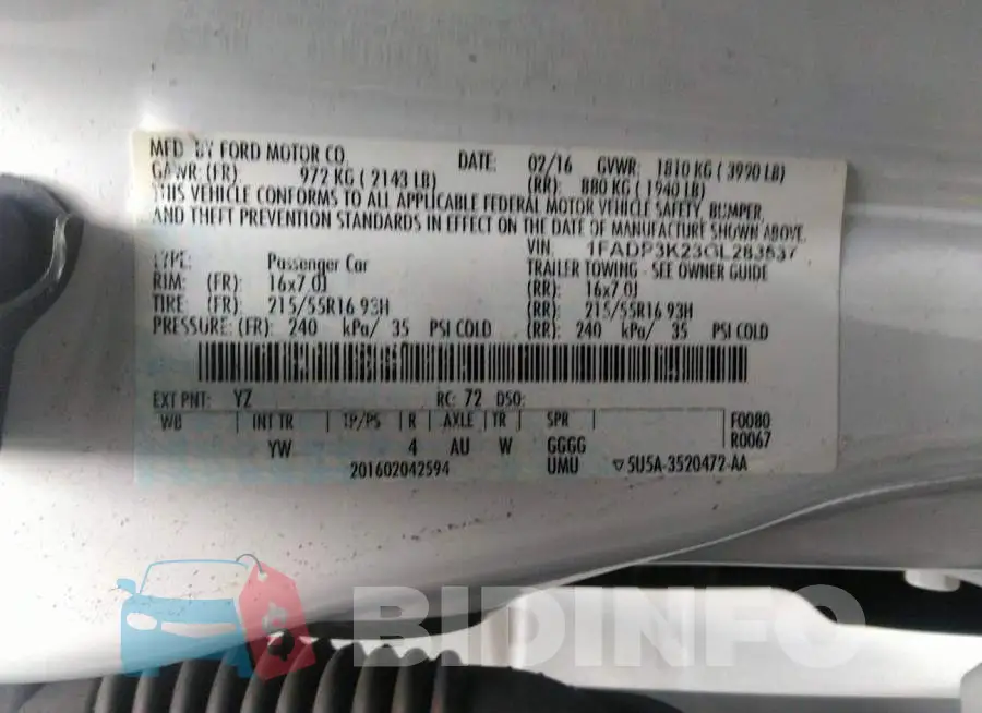 1FADP3K23GL283537 Photo# 9