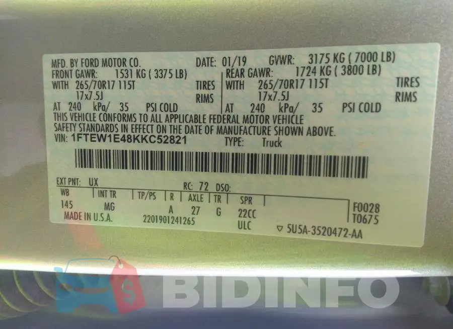 1FTEW1E48KKC52821 Photo# 9