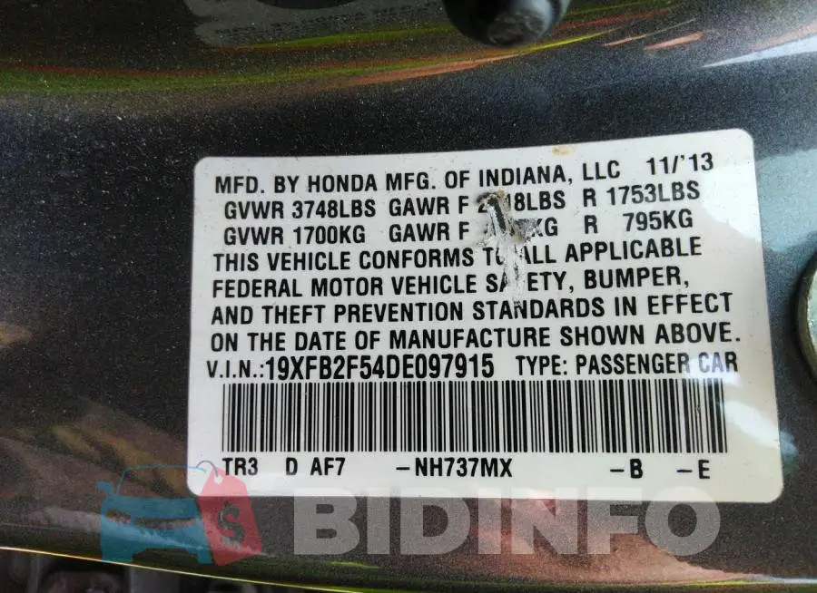 19XFB2F54DE097915 Photo# 9