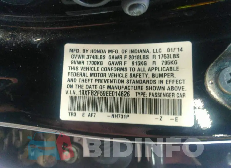 19XFB2F59EE014626 Photo# 9