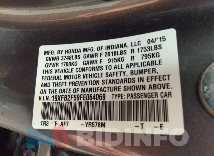 19XFB2F59FE064069 Photo# 9
