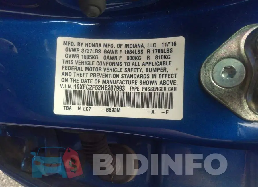19XFC2F52HE207993 Photo# 9