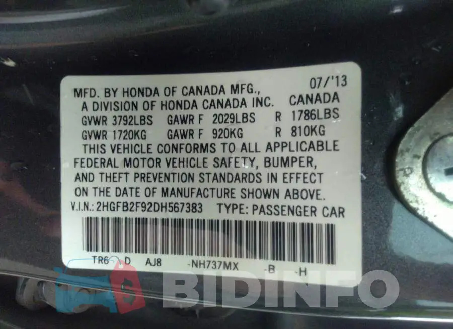 2HGFB2F92DH567383 Photo# 9