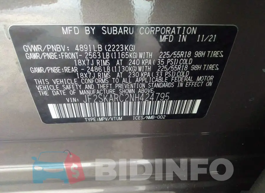JF2SKARC2NH424795 Photo# 9