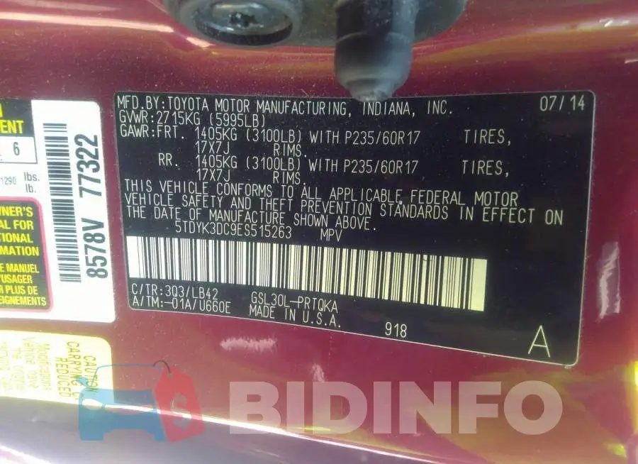 5TDYK3DC9ES515263 Photo# 9