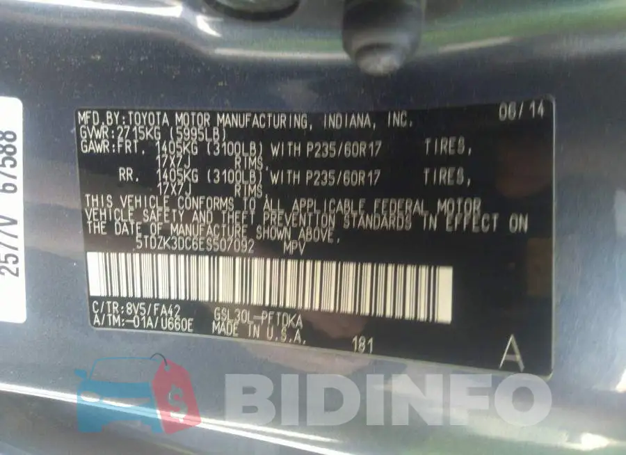 5TDZK3DC6ES507092 Photo# 9