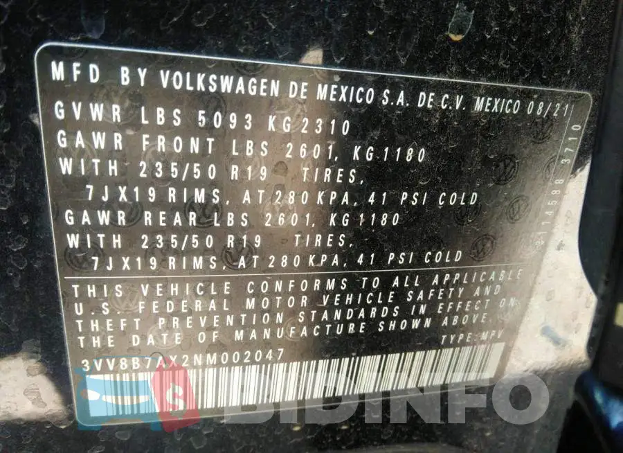 3VV8B7AX2NM002047 Photo# 9