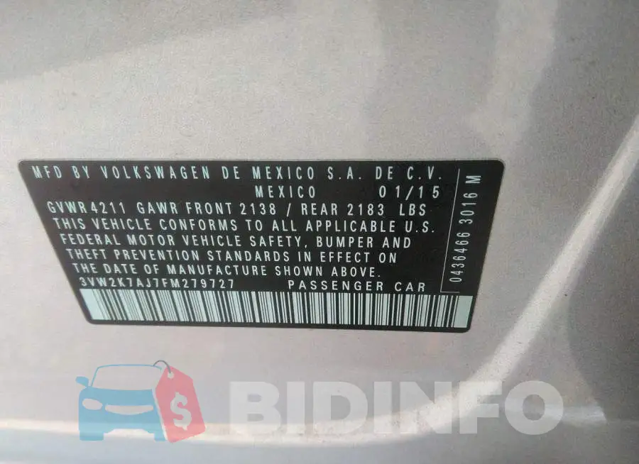 3VW2K7AJ7FM279727 Photo# 9