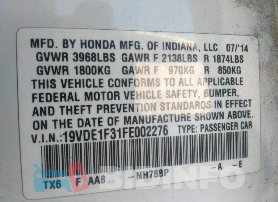 19VDE1F31FE002276 Photo# 9