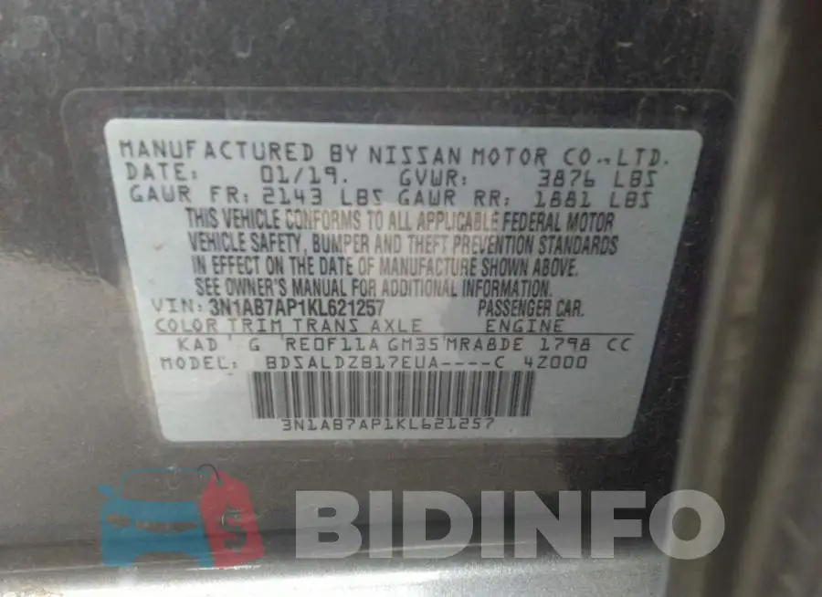 3N1AB7AP1KL621257 Photo# 9