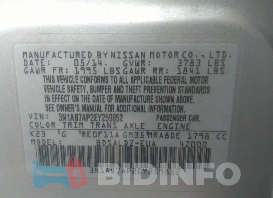 3N1AB7AP2EY259852 Photo# 9