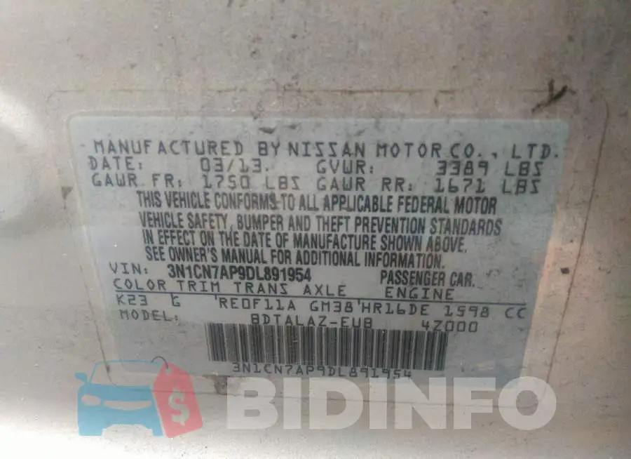 3N1CN7AP9DL891954 Photo# 9