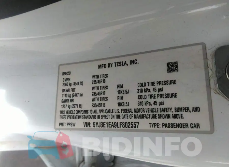 5YJ3E1EA9LF802557 Photo# 9