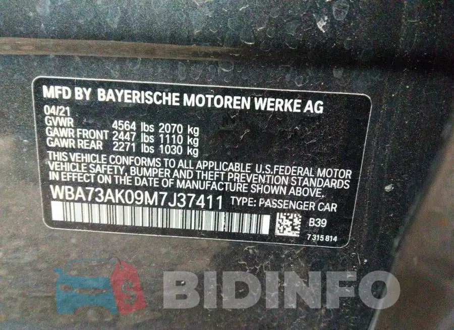 WBA73AK09M7J37411 Photo# 9