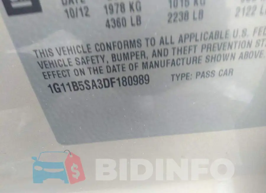 1G11B5SA3DF180989 Photo# 9