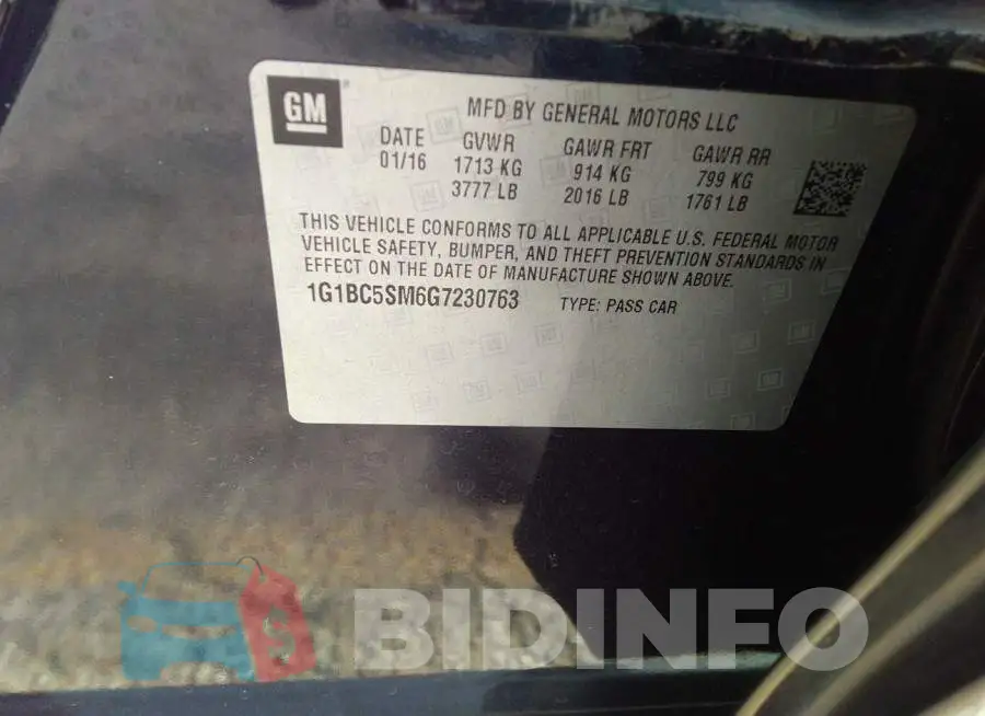 1G1BC5SM6G7230763 Photo# 9