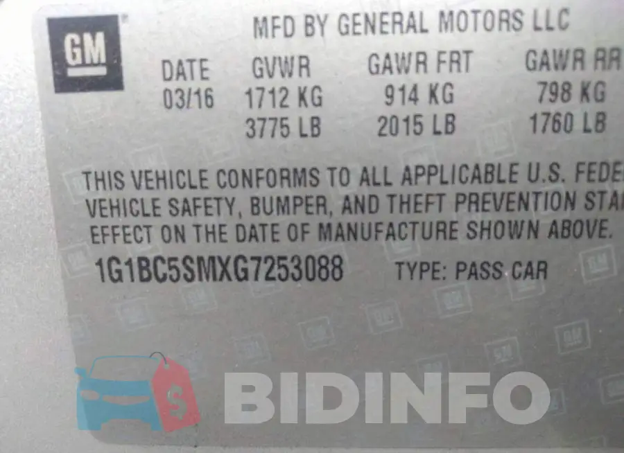 1G1BC5SMXG7253088 Photo# 9