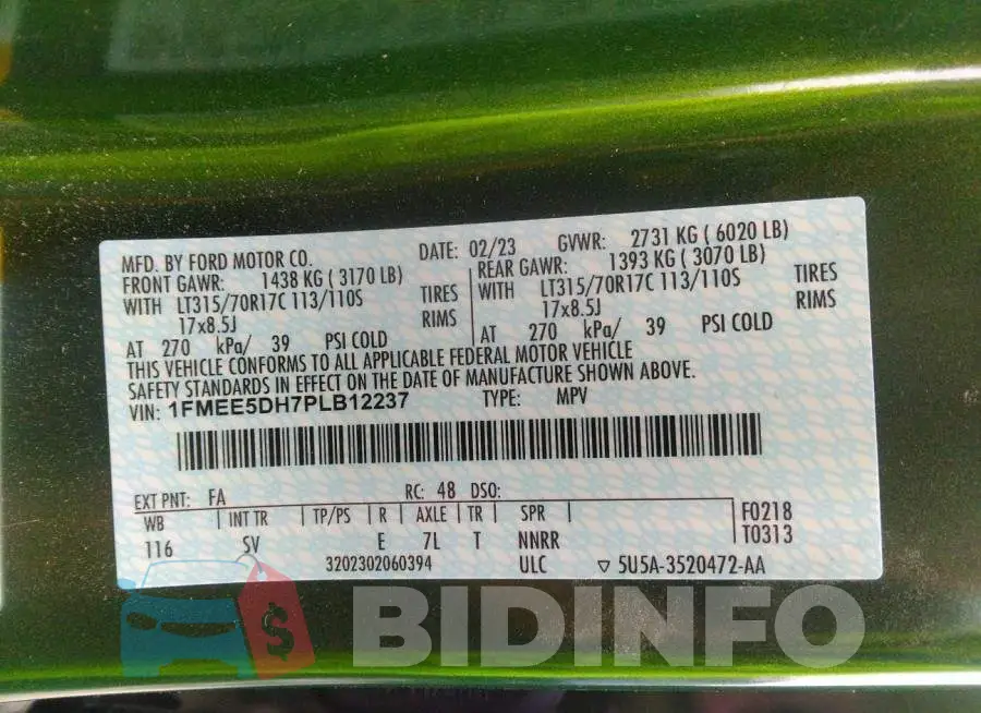 1FMEE5DH7PLB12237 Photo# 9